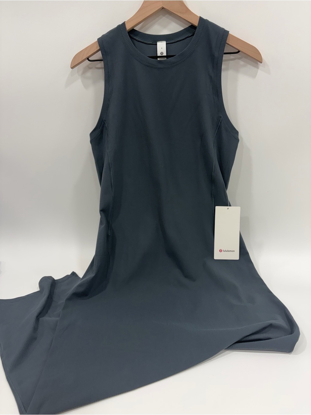 LULULEMON ALL ALIGNED RIBBED MIDI DRESS IN OIL BLUE SZ, 8 NWT